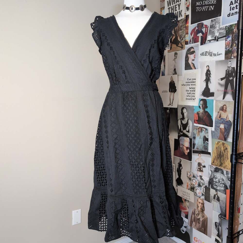 Eyelet Lace Surplice Midi Dress Wrap